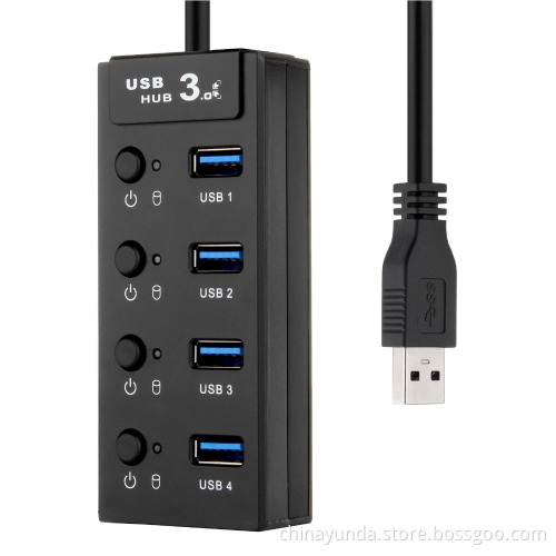 USB 3.0 4 Port Hub with 4 Individual Switch